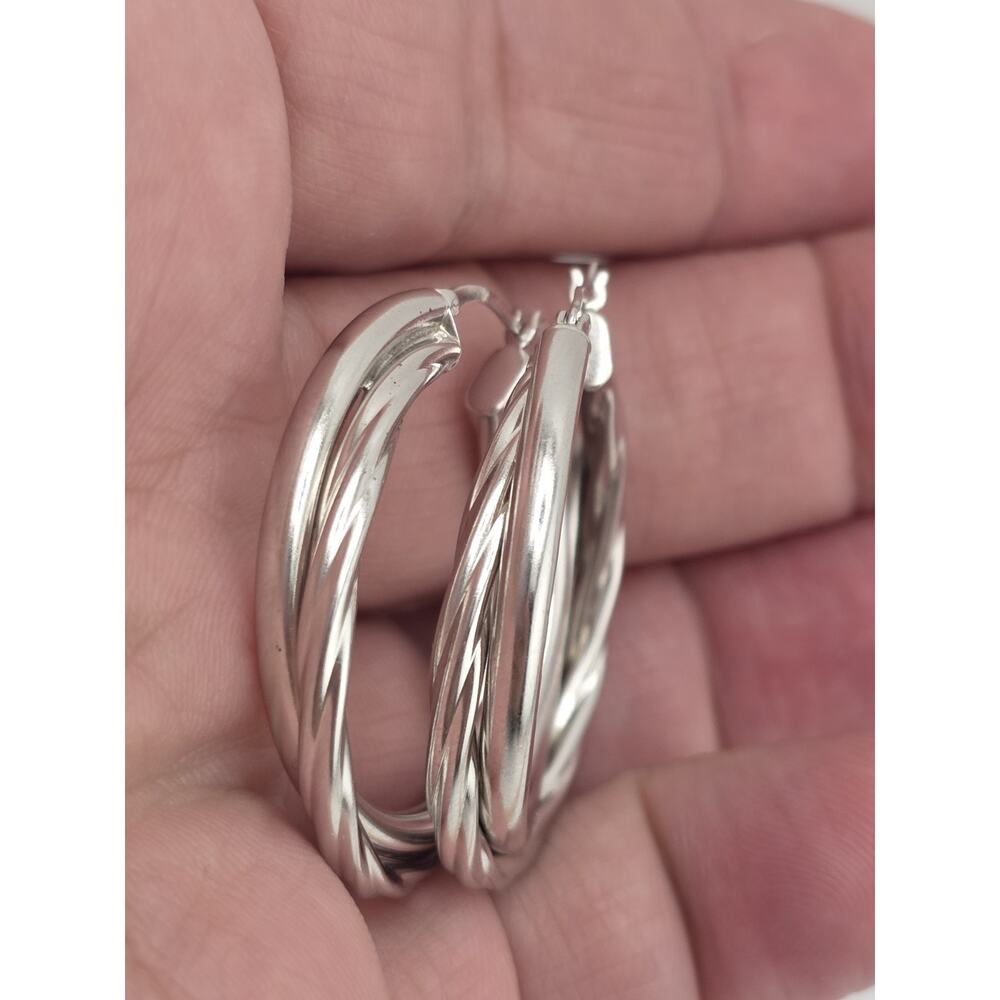 NEW HOP EARRINGS STERLING SILVER 925 RHODIUM PLATED - Picture 8 of 10